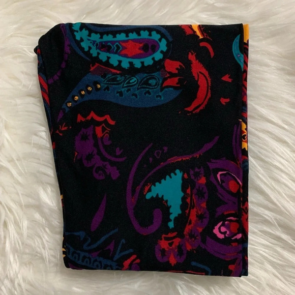 New! Lularoe black w/ vibrant color paisley print leggings Tween - Picture 1 of 1